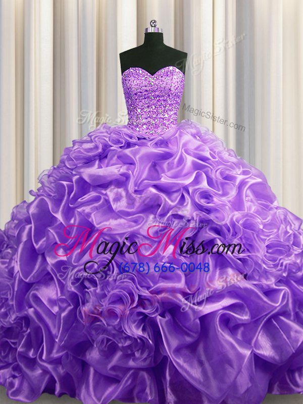 wholesale dazzling lavender lace up quinceanera dress beading and pick ups sleeveless with train court train