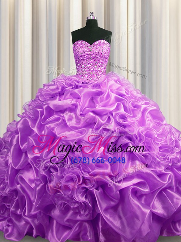 wholesale stunning pick ups with train ball gowns sleeveless lavender sweet 16 dresses court train lace up