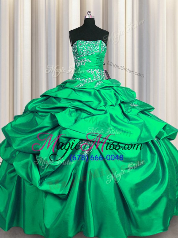 wholesale modest turquoise lace up strapless appliques and pick ups 15th birthday dress taffeta sleeveless