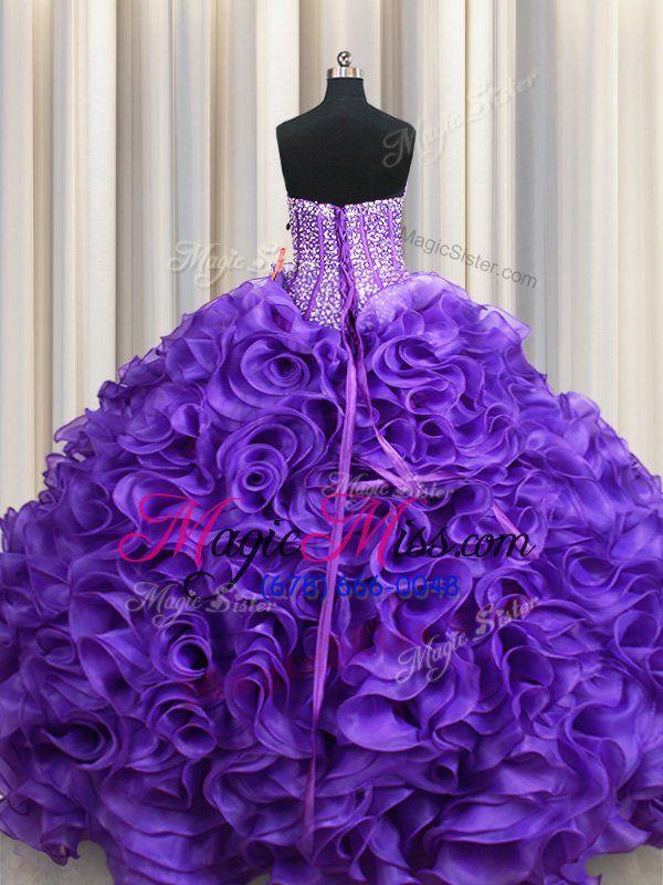 wholesale free and easy visible boning purple sweetheart neckline beading and ruffles vestidos de quinceanera sleeveless lace up