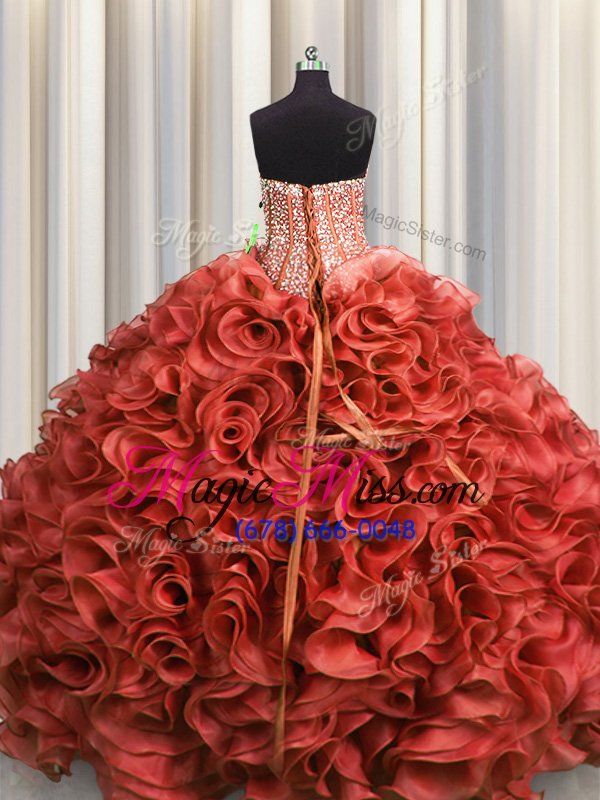 wholesale visible boning sweetheart sleeveless organza vestidos de quinceanera beading and ruffles lace up
