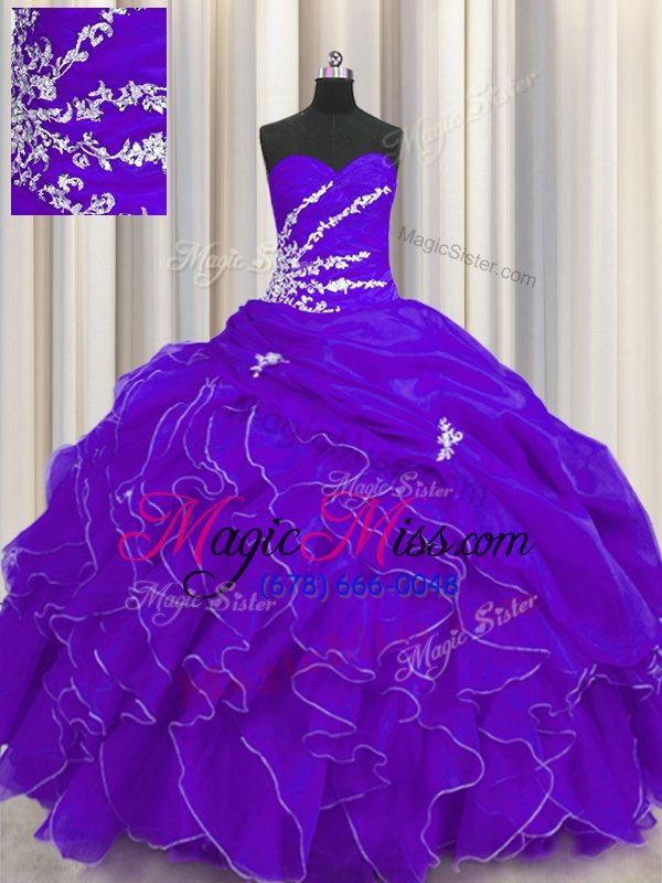 wholesale designer purple lace up vestidos de quinceanera beading and appliques and ruffles sleeveless floor length