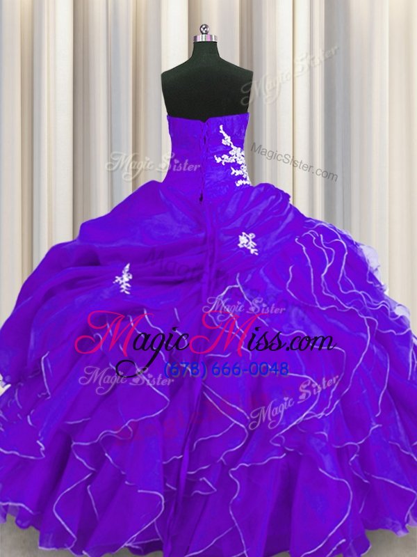 wholesale designer purple lace up vestidos de quinceanera beading and appliques and ruffles sleeveless floor length
