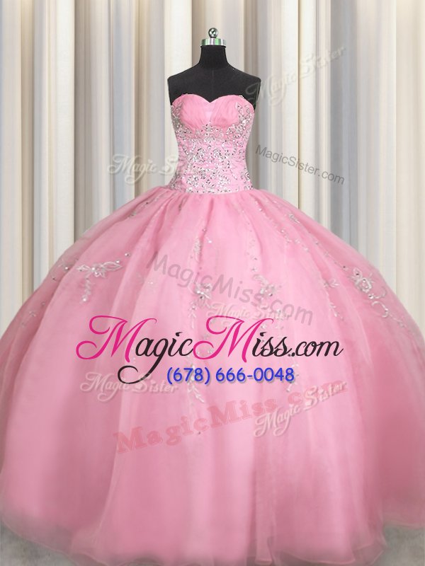 wholesale top selling floor length zipper quince ball gowns rose pink and in for military ball and sweet 16 and quinceanera with beading and appliques