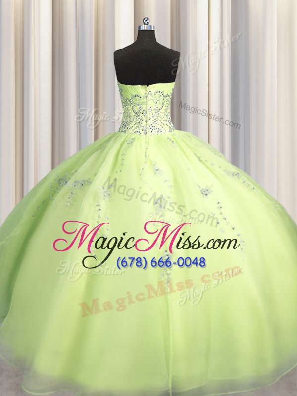 wholesale romantic big puffy yellow green ball gowns organza sweetheart sleeveless beading and appliques floor length zipper sweet 16 dresses