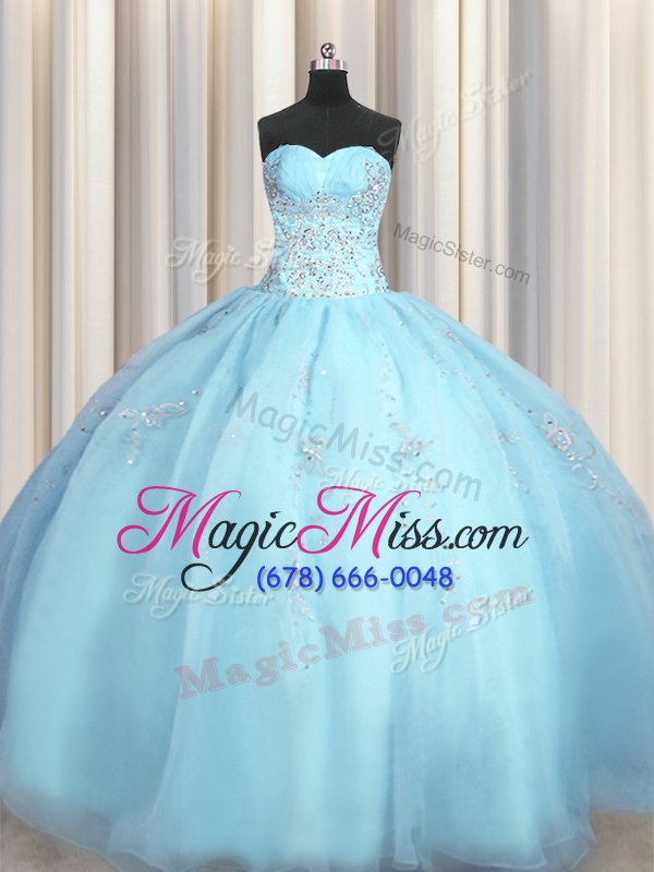 wholesale sumptuous big puffy baby blue sleeveless floor length beading and appliques zipper quinceanera gowns