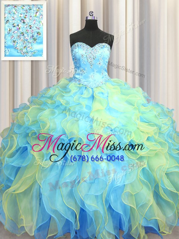 wholesale flirting multi-color sweetheart lace up beading and appliques and ruffles quinceanera gowns sleeveless