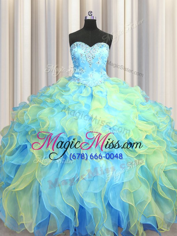 wholesale flirting multi-color sweetheart lace up beading and appliques and ruffles quinceanera gowns sleeveless