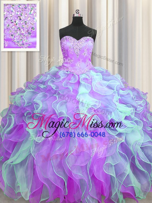 wholesale colorful sleeveless beading and appliques and ruffles lace up quinceanera dress