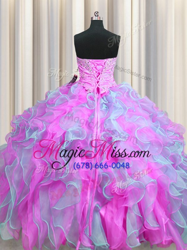 wholesale dynamic multi-color lace up sweetheart beading and appliques and ruffles 15 quinceanera dress organza sleeveless