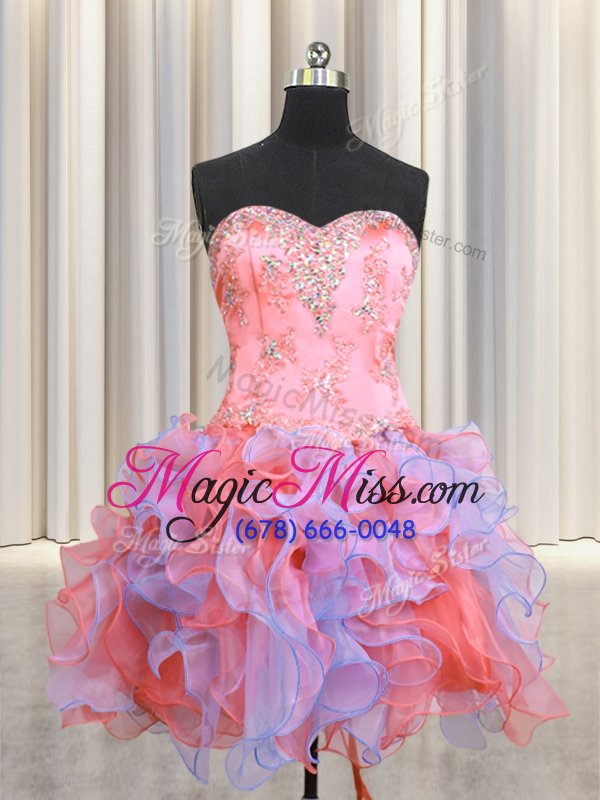 wholesale enchanting three piece multi-color organza lace up sweetheart sleeveless floor length quinceanera gown beading and appliques and ruffles