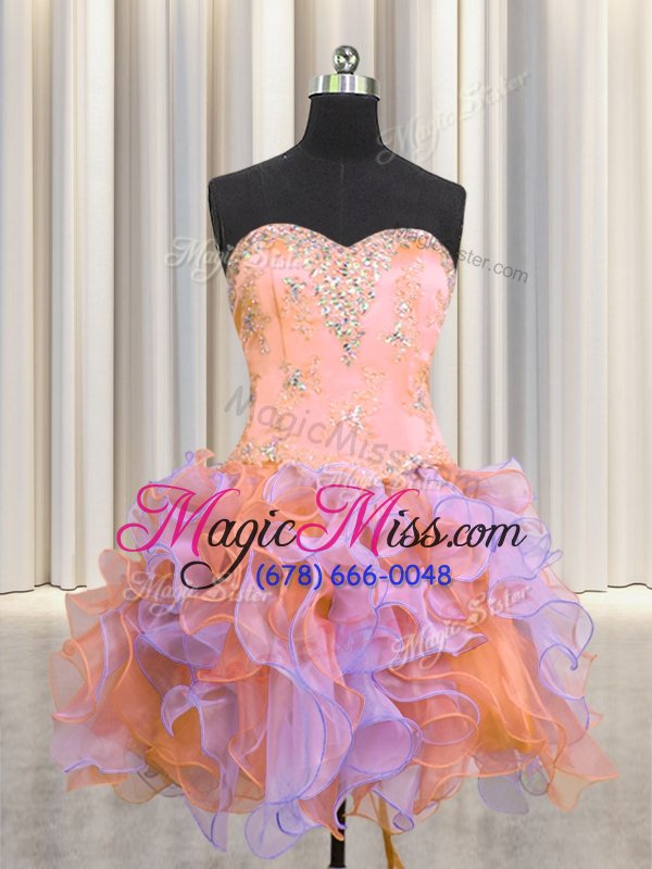wholesale fashion three piece multi-color ball gowns beading and appliques and ruffles 15th birthday dress lace up organza sleeveless floor length