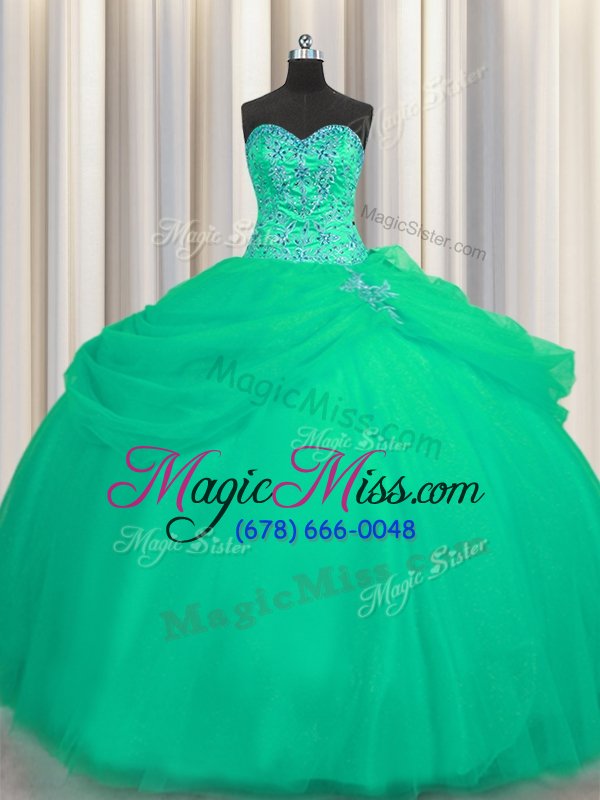 wholesale big puffy turquoise sleeveless tulle lace up quinceanera dress for military ball and sweet 16 and quinceanera