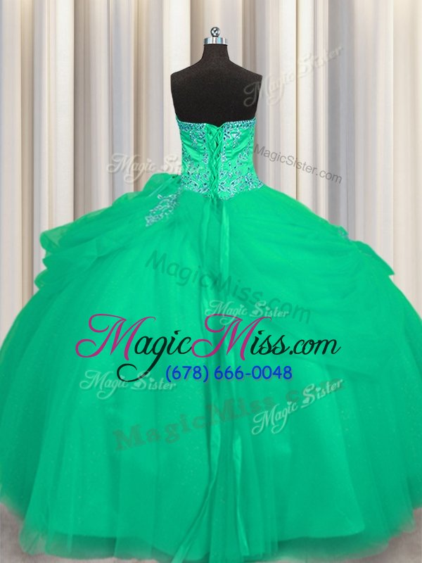wholesale big puffy turquoise sleeveless tulle lace up quinceanera dress for military ball and sweet 16 and quinceanera