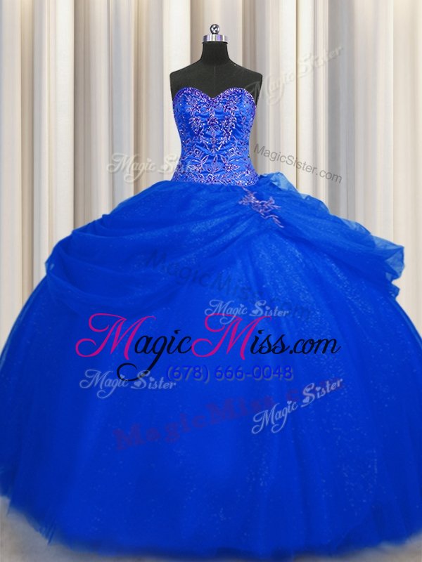 wholesale eye-catching big puffy floor length royal blue quinceanera gowns sweetheart sleeveless lace up