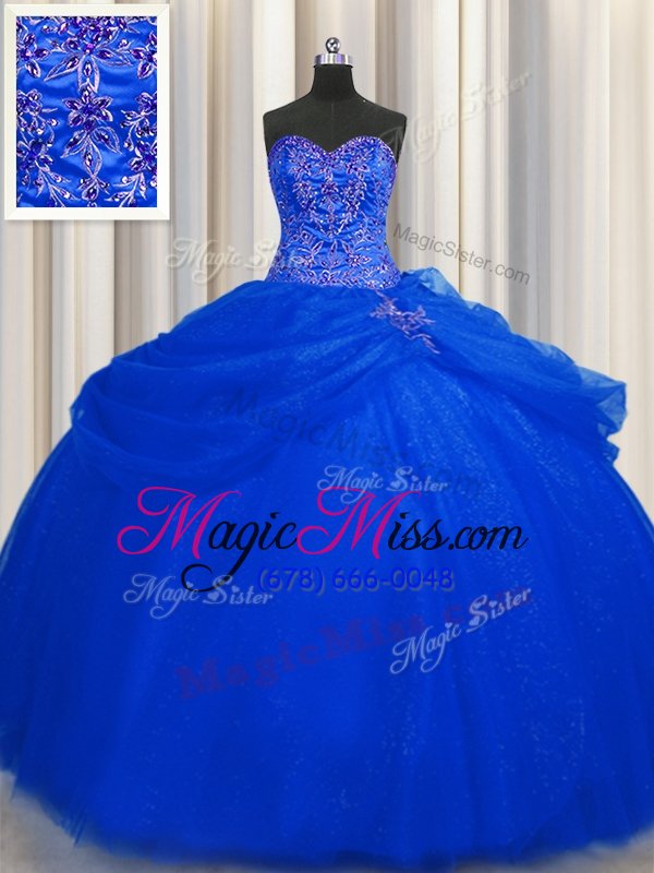 wholesale eye-catching big puffy floor length royal blue quinceanera gowns sweetheart sleeveless lace up