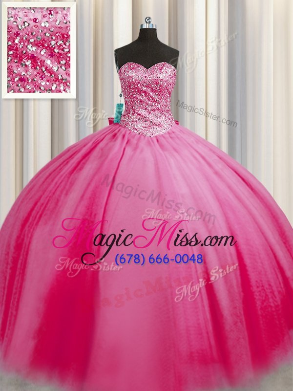 wholesale eye-catching big puffy rose pink ball gowns tulle sweetheart sleeveless beading floor length lace up 15 quinceanera dress