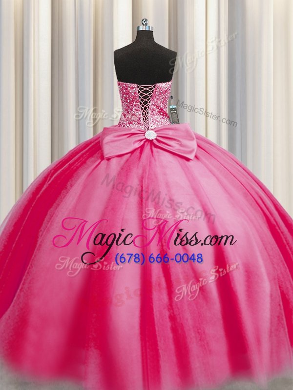 wholesale eye-catching big puffy rose pink ball gowns tulle sweetheart sleeveless beading floor length lace up 15 quinceanera dress