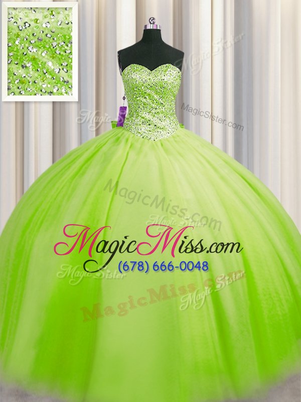 wholesale exquisite big puffy sleeveless beading lace up quinceanera gown