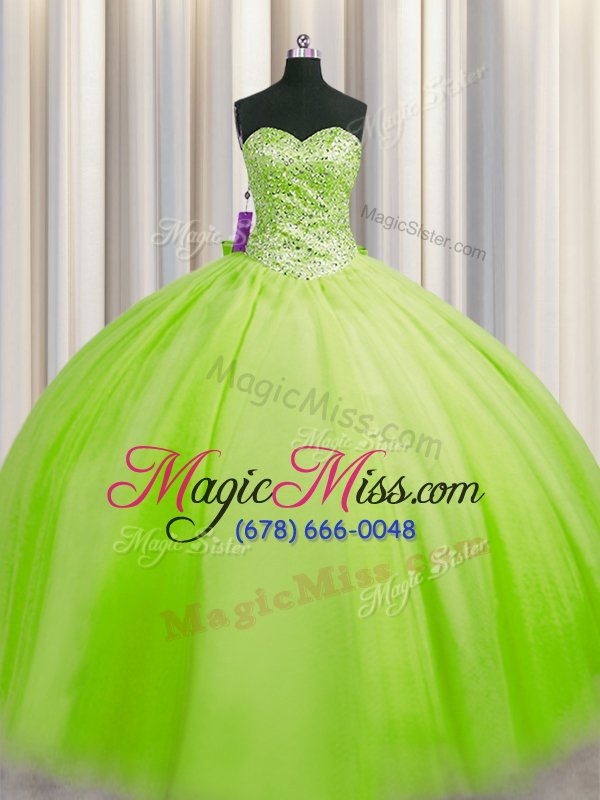 wholesale exquisite big puffy sleeveless beading lace up quinceanera gown