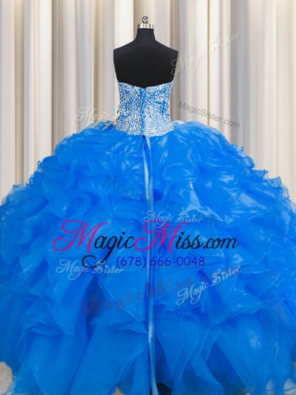 wholesale glorious visible boning beaded bodice sleeveless organza floor length lace up 15th birthday dress in blue for with beading and ruffles