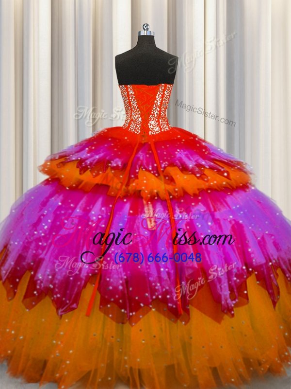 wholesale most popular bling-bling visible boning floor length multi-color sweet 16 quinceanera dress sweetheart sleeveless lace up