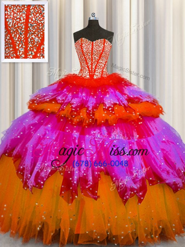 wholesale most popular bling-bling visible boning floor length multi-color sweet 16 quinceanera dress sweetheart sleeveless lace up