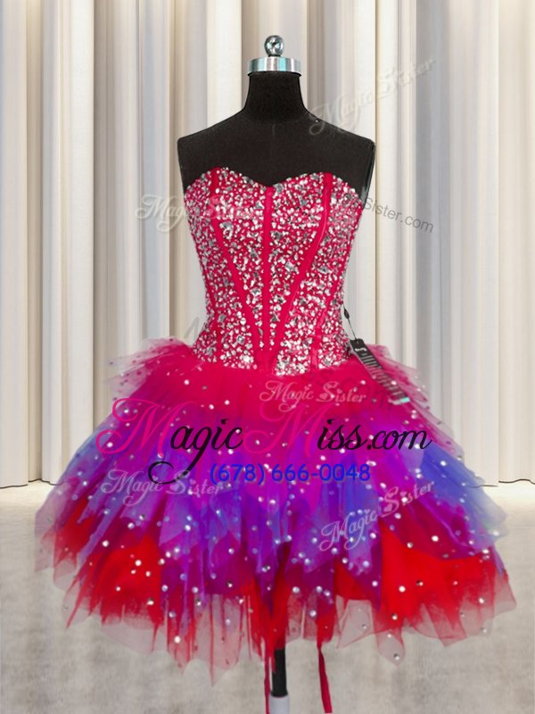 wholesale three piece visible boning ball gowns quinceanera dresses multi-color sweetheart tulle sleeveless floor length lace up