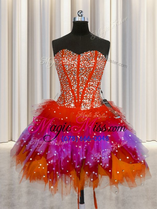 wholesale low price three piece visible boning multi-color ball gowns tulle sweetheart sleeveless beading floor length lace up vestidos de quinceanera