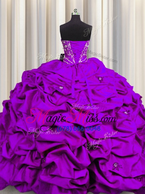 wholesale lovely sequins purple ball gowns taffeta sweetheart sleeveless beading and embroidery and ruffles floor length lace up quinceanera gowns