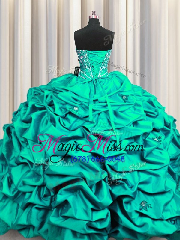 wholesale spectacular sequins taffeta sleeveless floor length ball gown prom dress and beading and embroidery and ruffles and pick ups