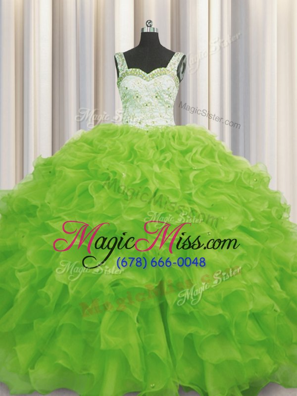wholesale vintage floor length yellow green quinceanera dress straps sleeveless lace up