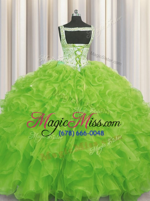 wholesale vintage floor length yellow green quinceanera dress straps sleeveless lace up