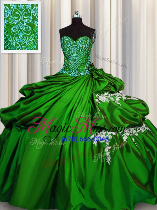 wholesale elegant ball gowns sweet 16 dress green sweetheart taffeta sleeveless floor length lace up
