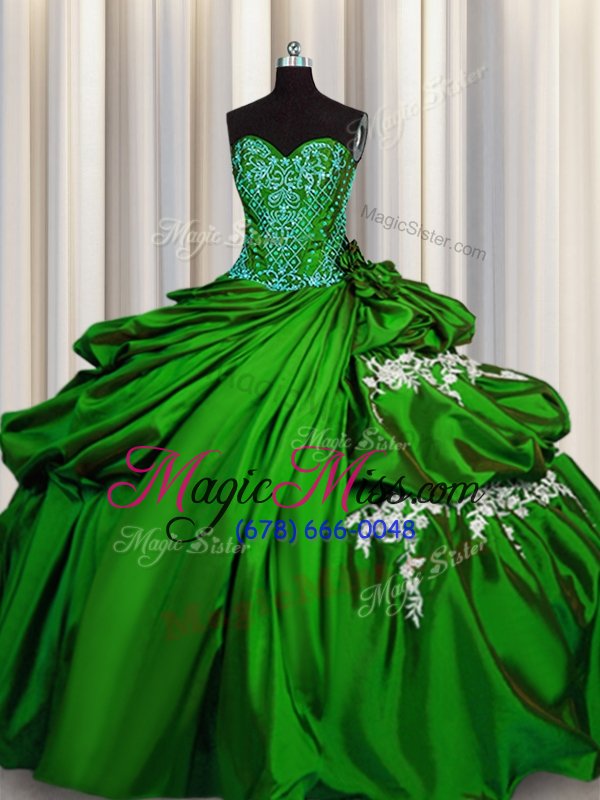 wholesale elegant ball gowns sweet 16 dress green sweetheart taffeta sleeveless floor length lace up