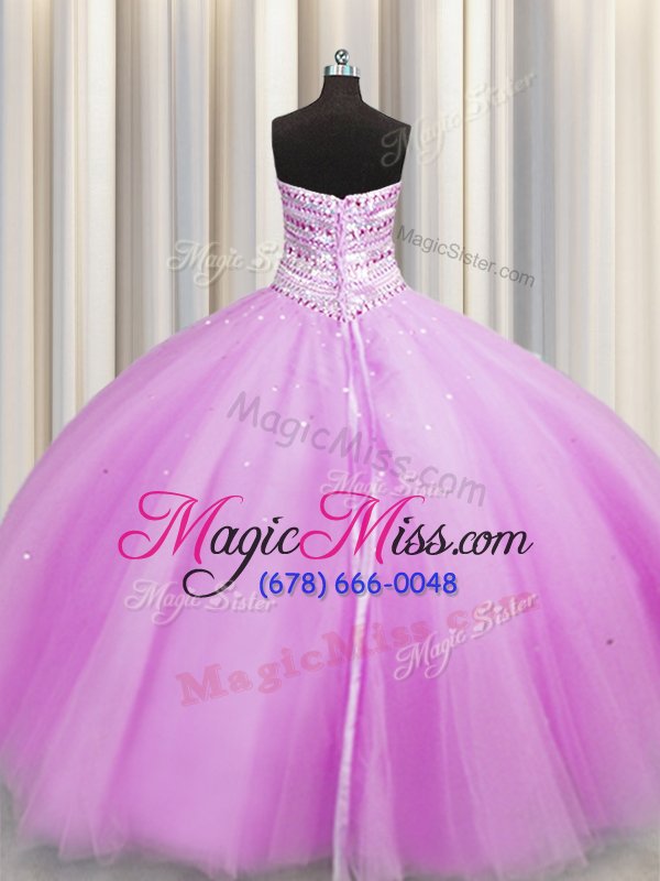 wholesale pretty bling-bling really puffy sleeveless floor length beading lace up 15th birthday dress with lilac