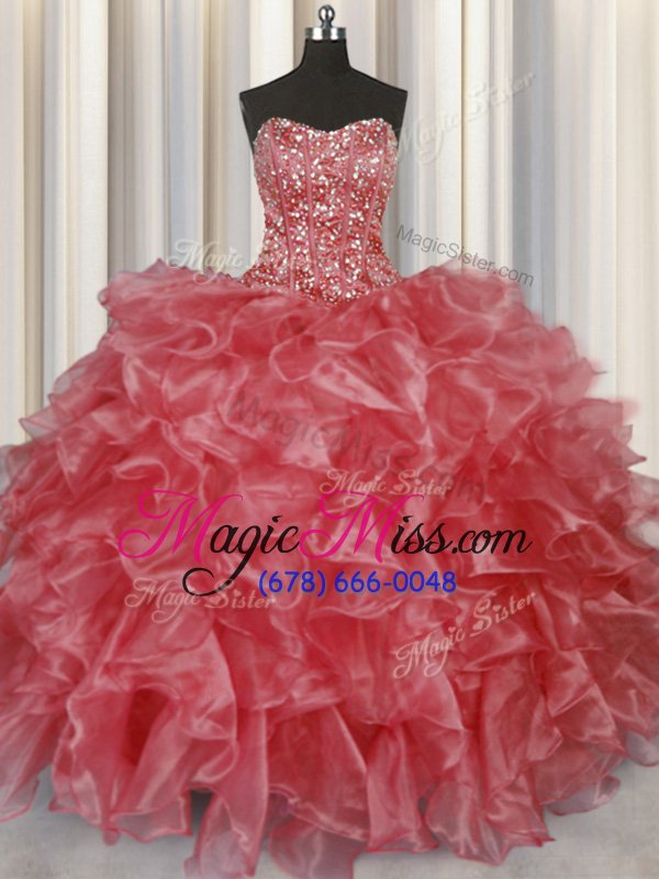 wholesale wonderful visible boning sleeveless lace up floor length beading and ruffles sweet 16 dresses