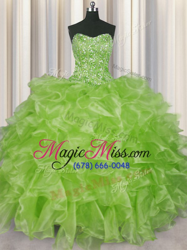 wholesale glittering visible boning sleeveless lace up floor length beading and ruffles sweet 16 quinceanera dress