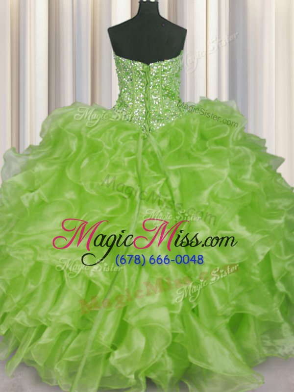 wholesale glittering visible boning sleeveless lace up floor length beading and ruffles sweet 16 quinceanera dress