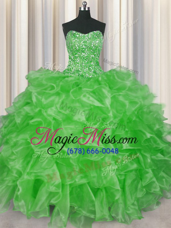 wholesale gorgeous visible boning organza strapless sleeveless lace up beading and ruffles 15 quinceanera dress in