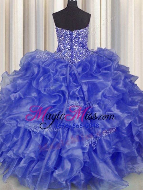 wholesale visible boning blue ball gowns beading and ruffles 15th birthday dress lace up organza sleeveless floor length