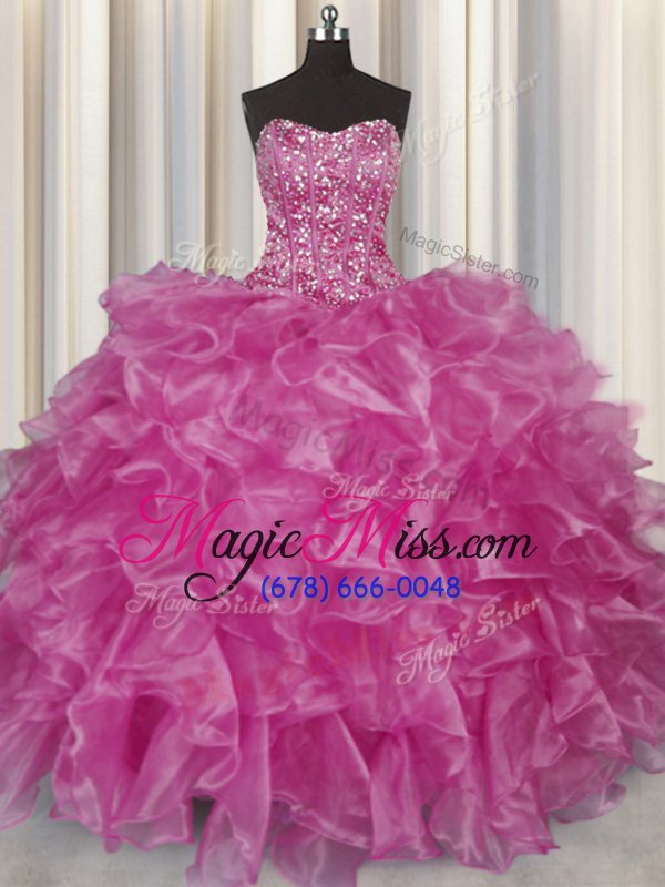 wholesale fashionable visible boning strapless sleeveless quinceanera dresses floor length beading and ruffles lilac organza