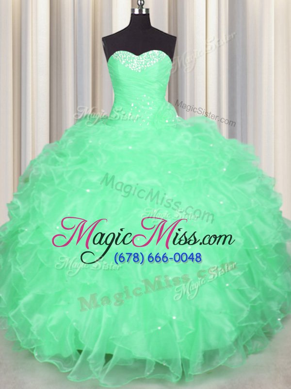 wholesale pretty organza sweetheart sleeveless lace up beading and ruffles 15 quinceanera dress in apple green