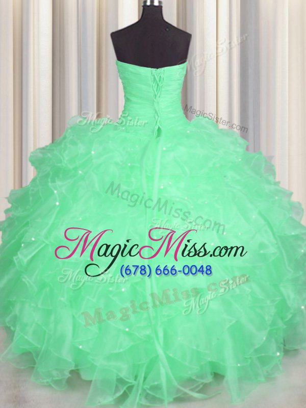 wholesale pretty organza sweetheart sleeveless lace up beading and ruffles 15 quinceanera dress in apple green
