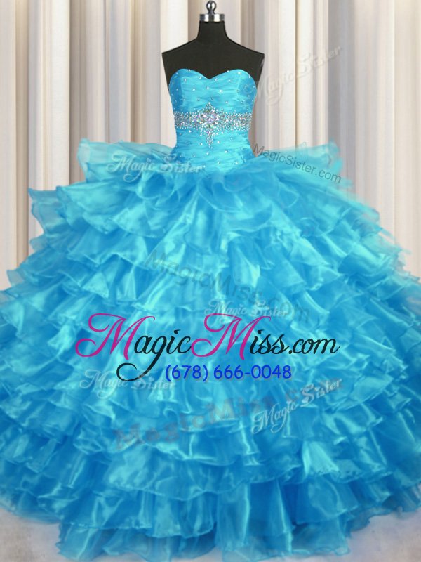 wholesale modest sweetheart sleeveless sweet 16 quinceanera dress floor length beading and ruffled layers baby blue organza