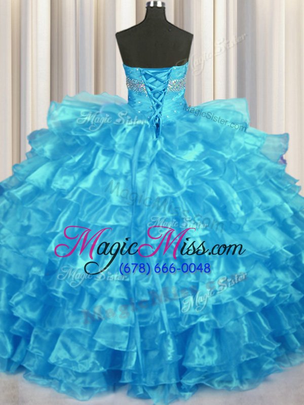 wholesale modest sweetheart sleeveless sweet 16 quinceanera dress floor length beading and ruffled layers baby blue organza