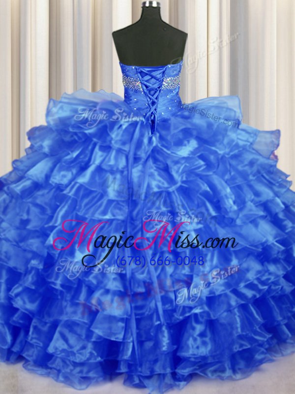 wholesale pretty ruffled layers floor length royal blue quince ball gowns sweetheart sleeveless lace up