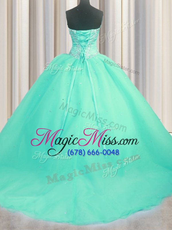 wholesale superior sleeveless brush train beading and appliques lace up sweet 16 dresses