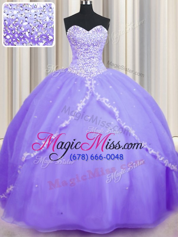 wholesale super lavender lace up 15 quinceanera dress beading and appliques sleeveless with brush train