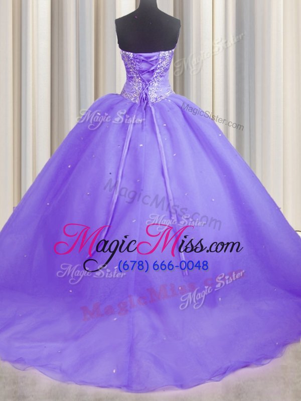 wholesale super lavender lace up 15 quinceanera dress beading and appliques sleeveless with brush train